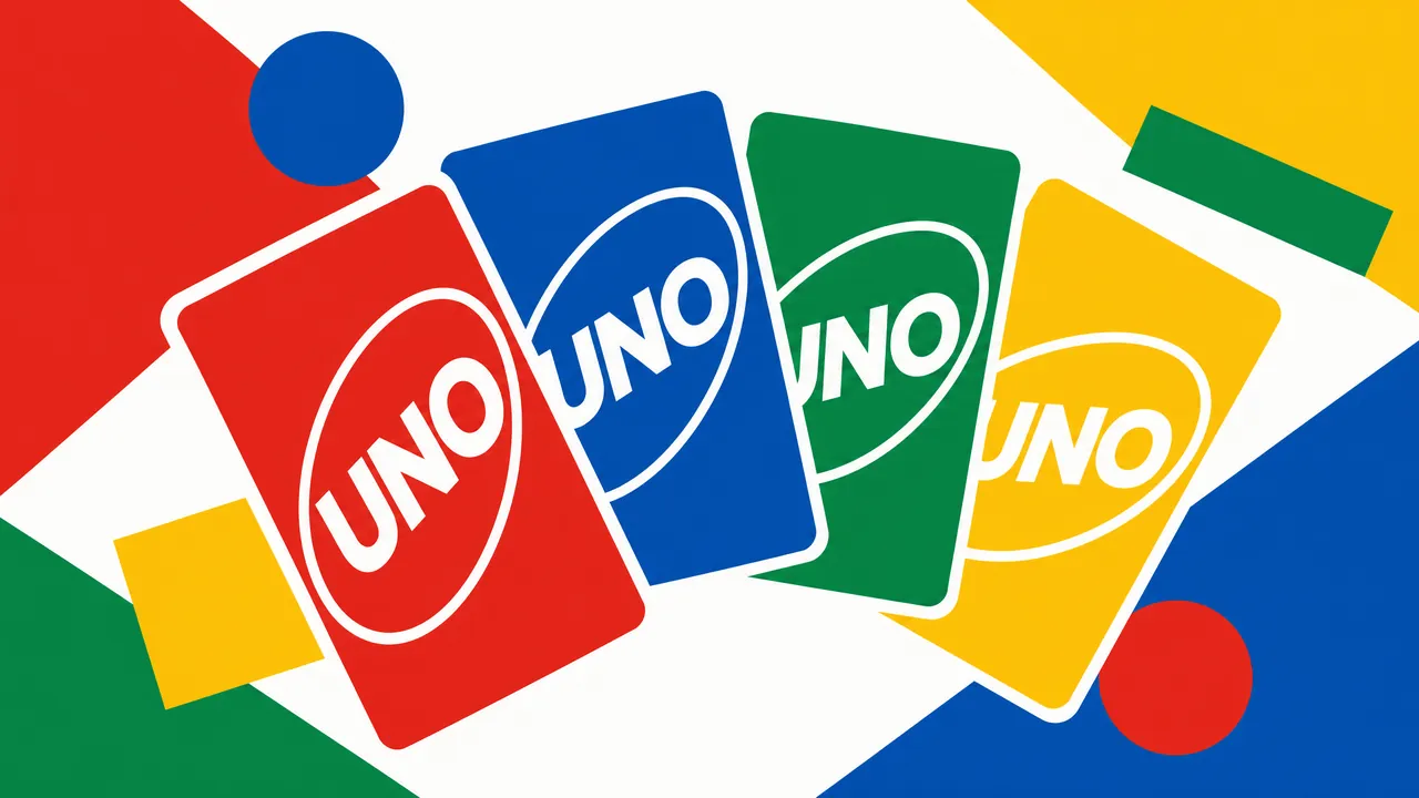 Vier Uno kaarten in het rood, blauw, groen en geel — de officiële Uno spelregels uitgelegd